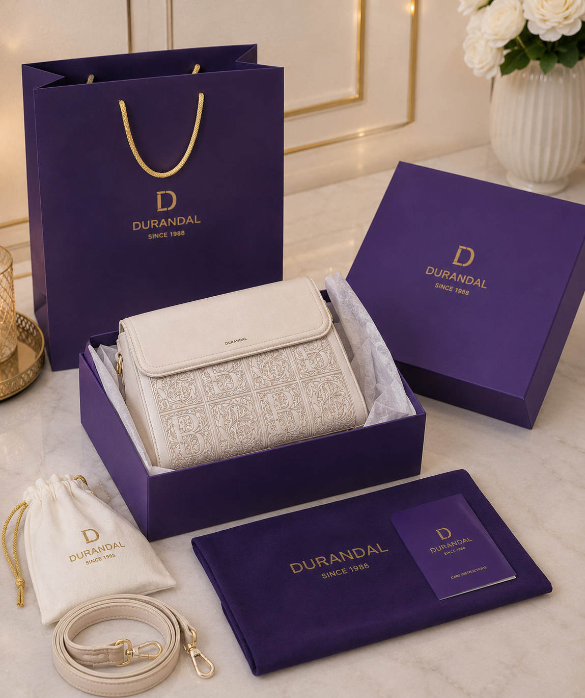 Durandal Luxury Handbag – White