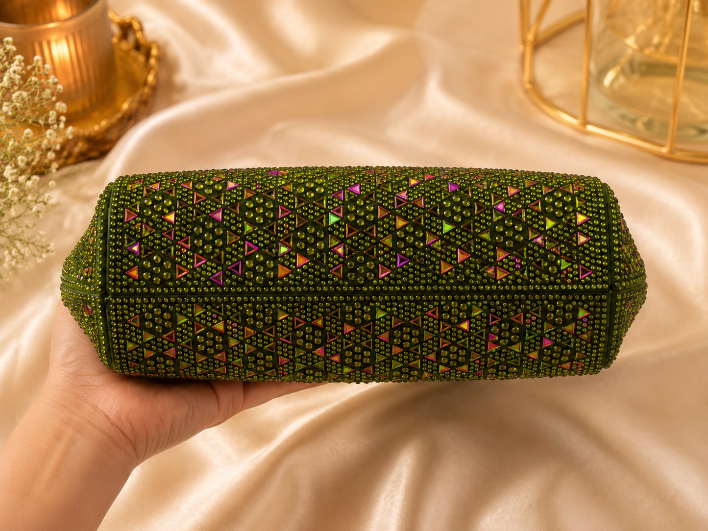 Luxury Crystal Wedding Clutch with Chain | Velour Vault Pakistan