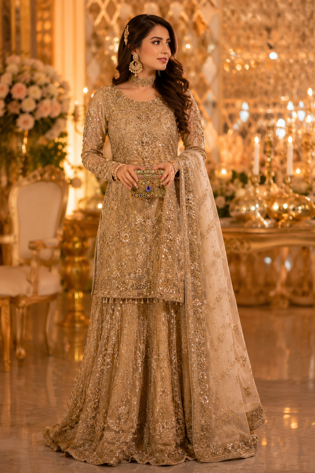 Luxury Royal Jewel Mini Metal Clutch with Chain | Wedding Clutch Pakistan