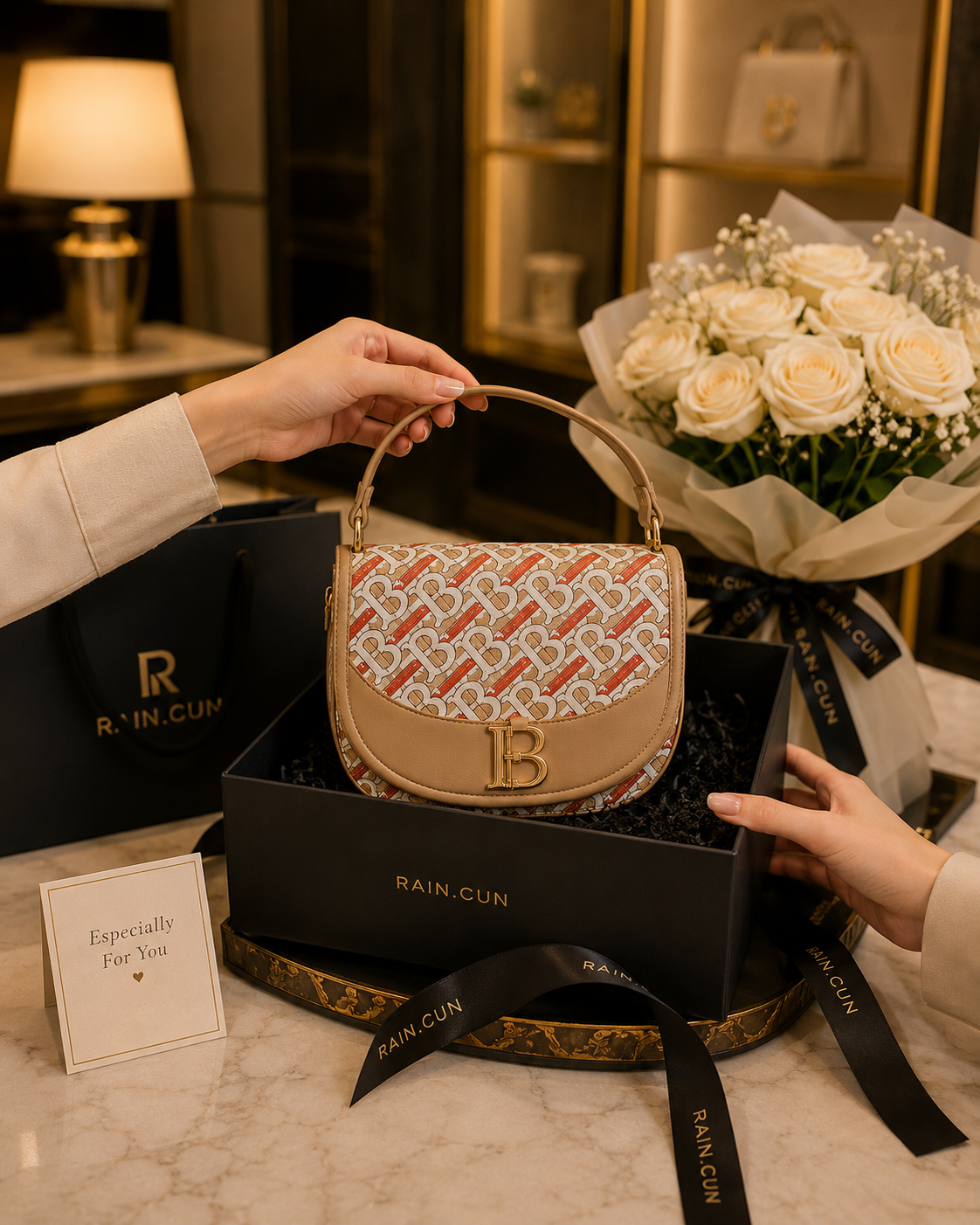 RAIN.CUN Luxury Monogram Saddle Bag | Premium Women's Handbag Pakistan