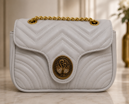 Pearl Grey Quilted Chain Bag