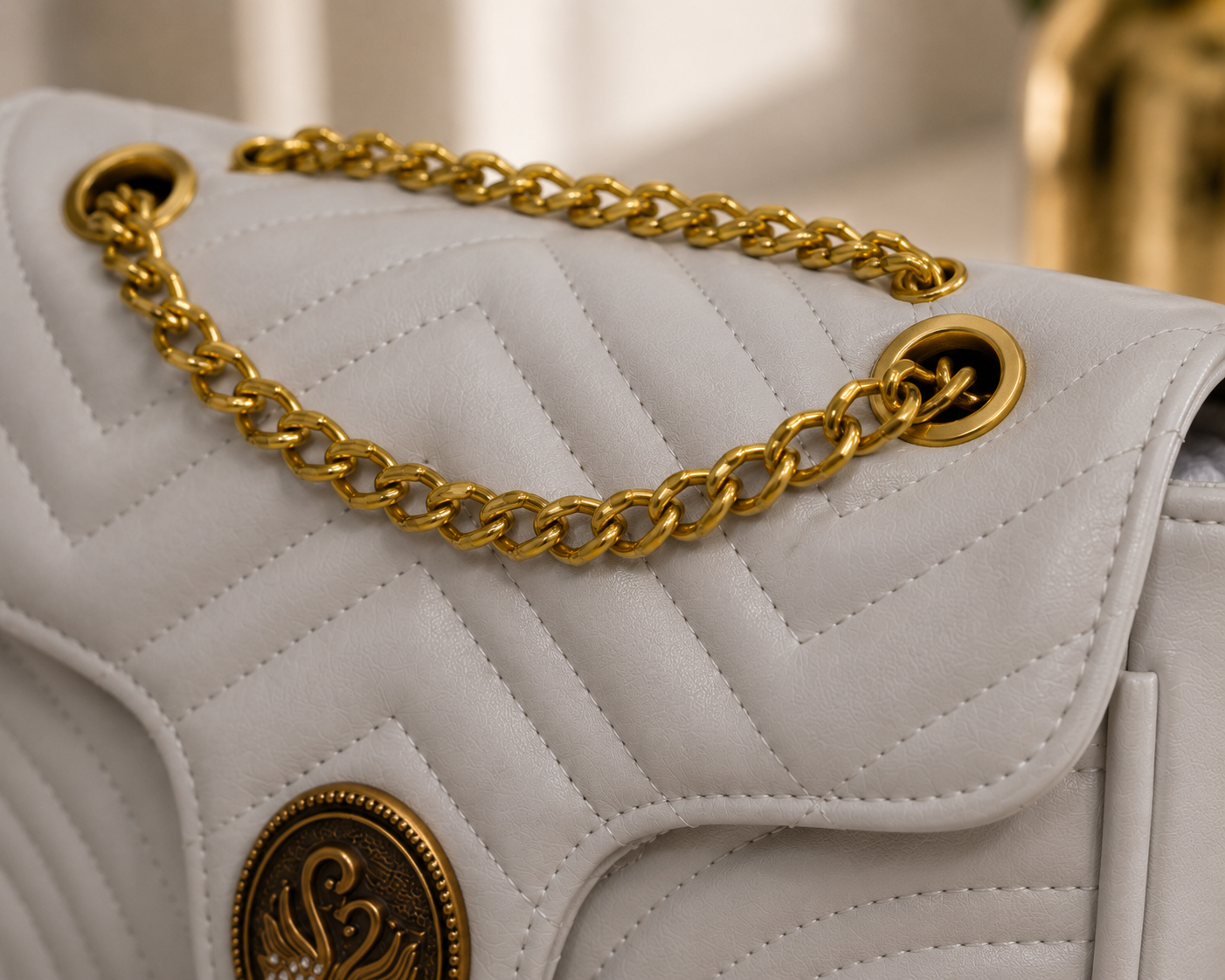 Pearl Grey Quilted Chain Bag