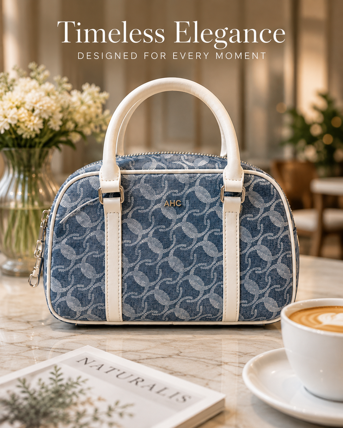 AHC Blue Monogram Luxury Handbag – Premium Shoulder & Crossbody Bag for Women