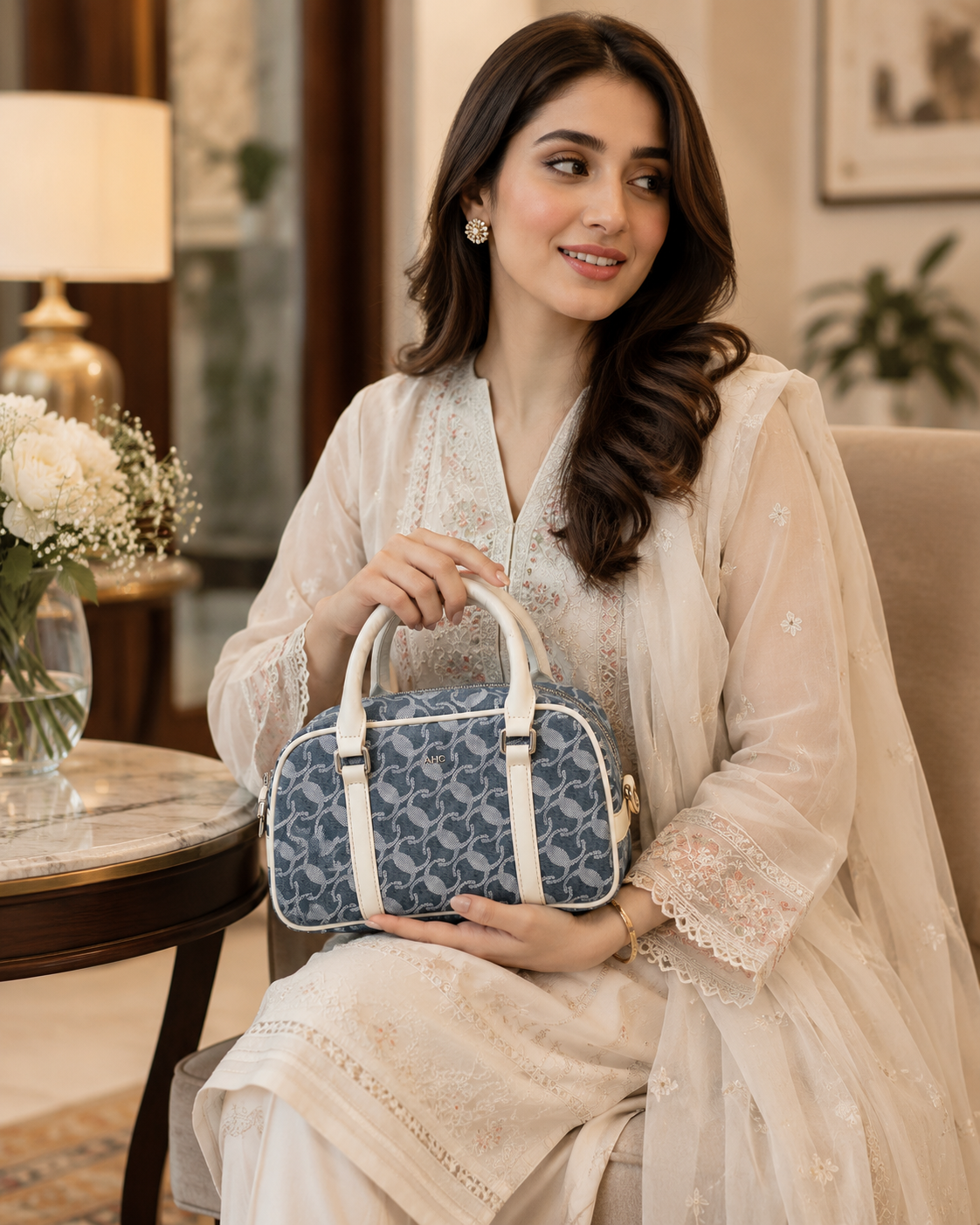 AHC Blue Monogram Luxury Handbag – Premium Shoulder & Crossbody Bag for Women