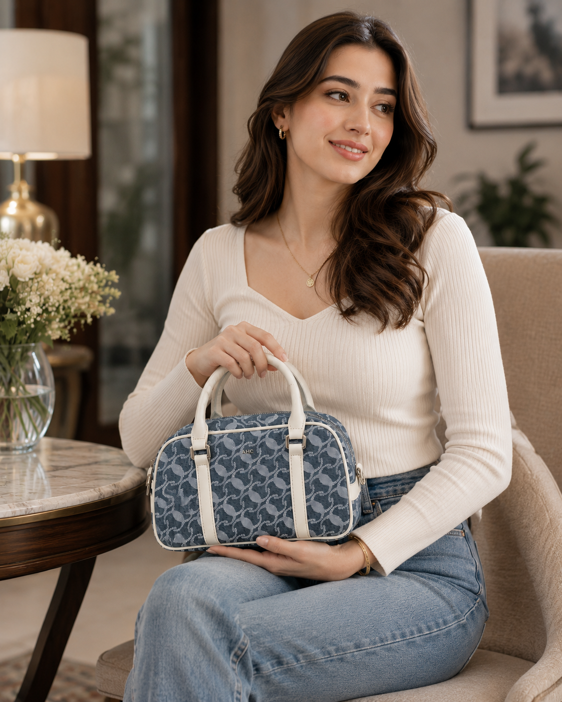 AHC Blue Monogram Luxury Handbag – Premium Shoulder & Crossbody Bag for Women