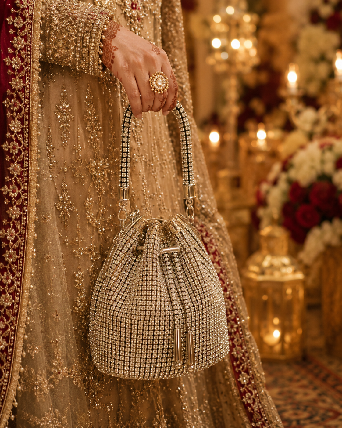Luxury Crystal Evening Clutch with Handle & Chain | Velour Vault