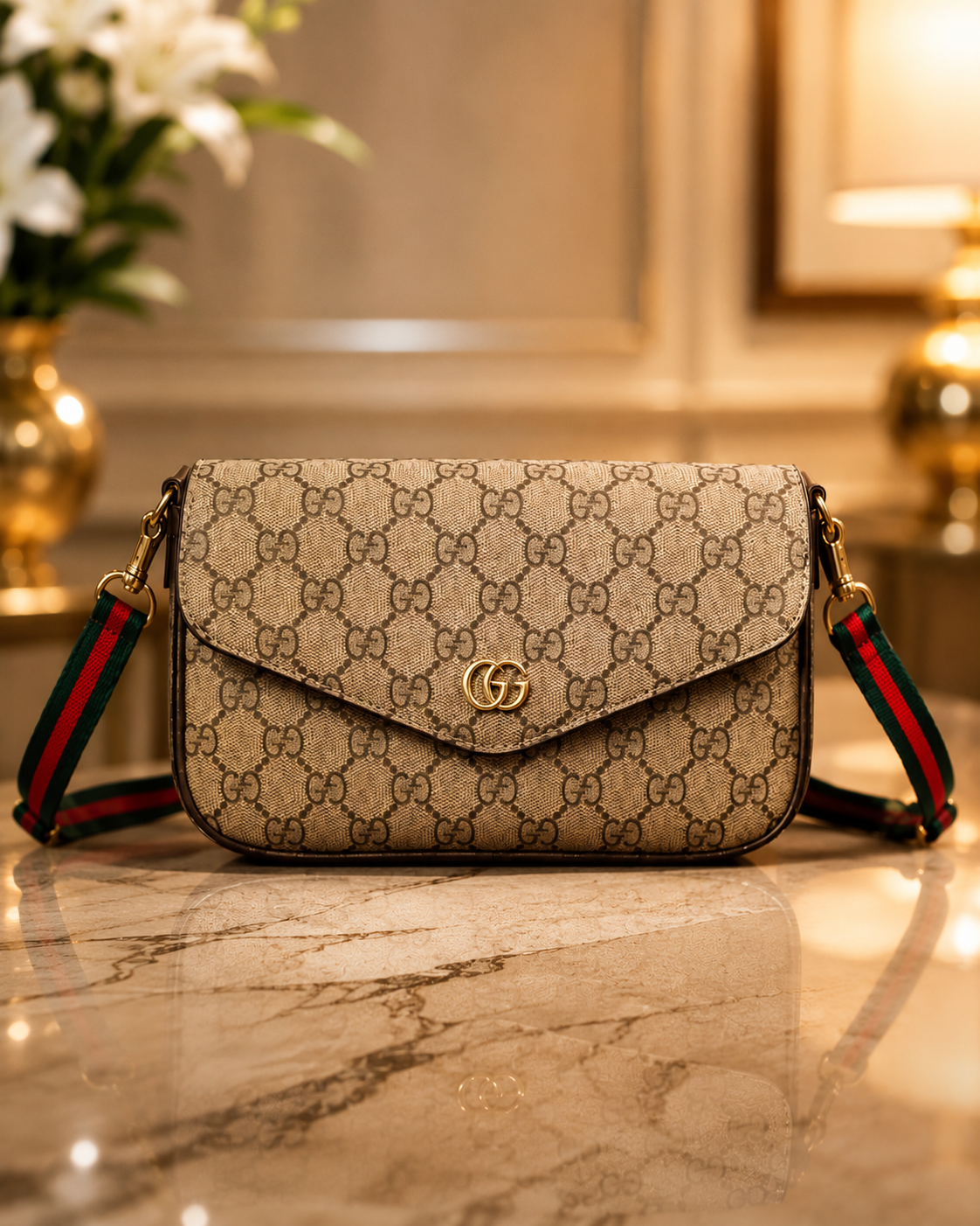 Luxury G---i Monogram Crossbody Bag for Women – Wide Strap Designer Style Handbag
