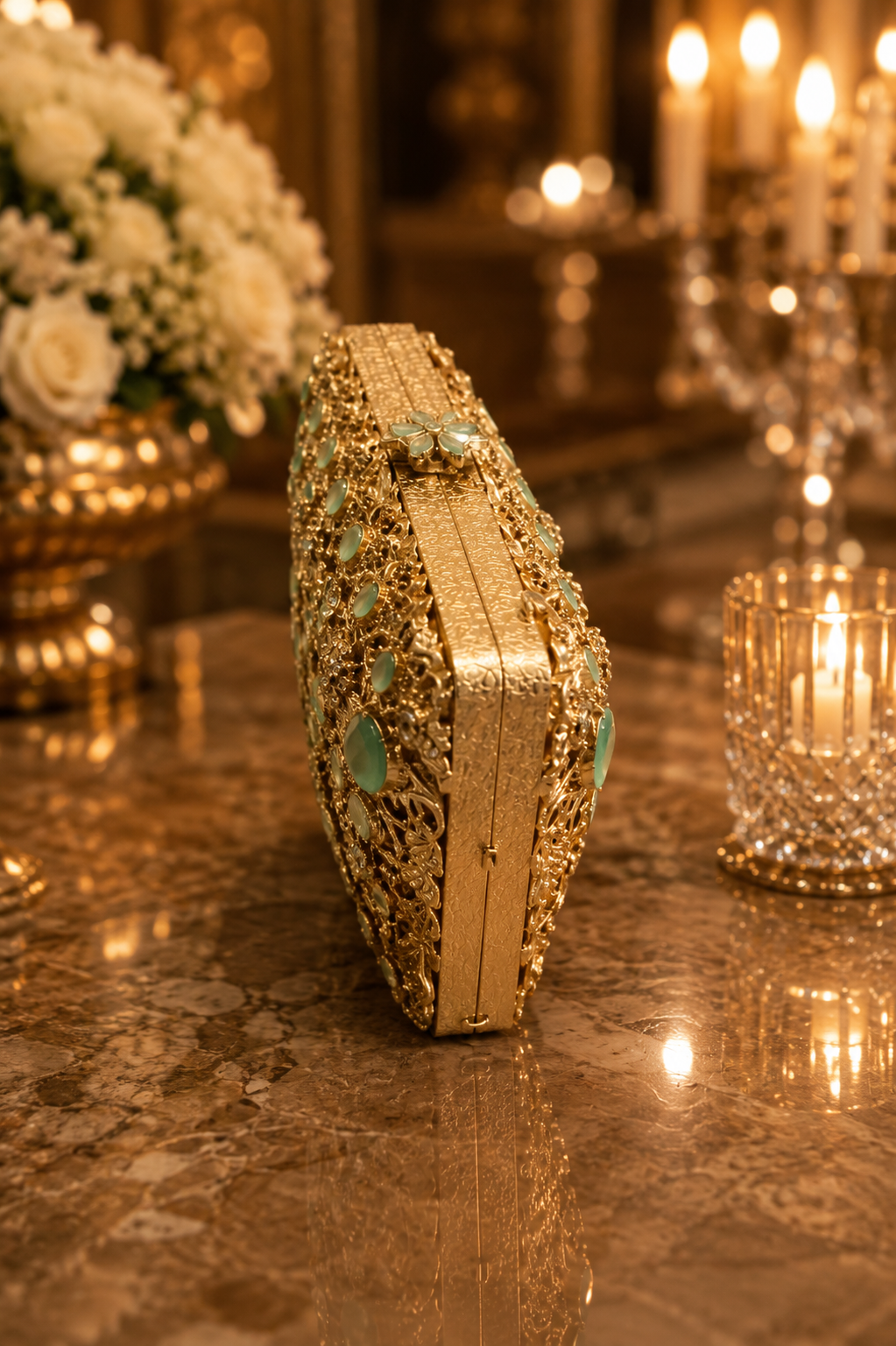 Luxury Mint Green Mini Metal Wedding Clutch with Chain | Velour Vault Pakistan