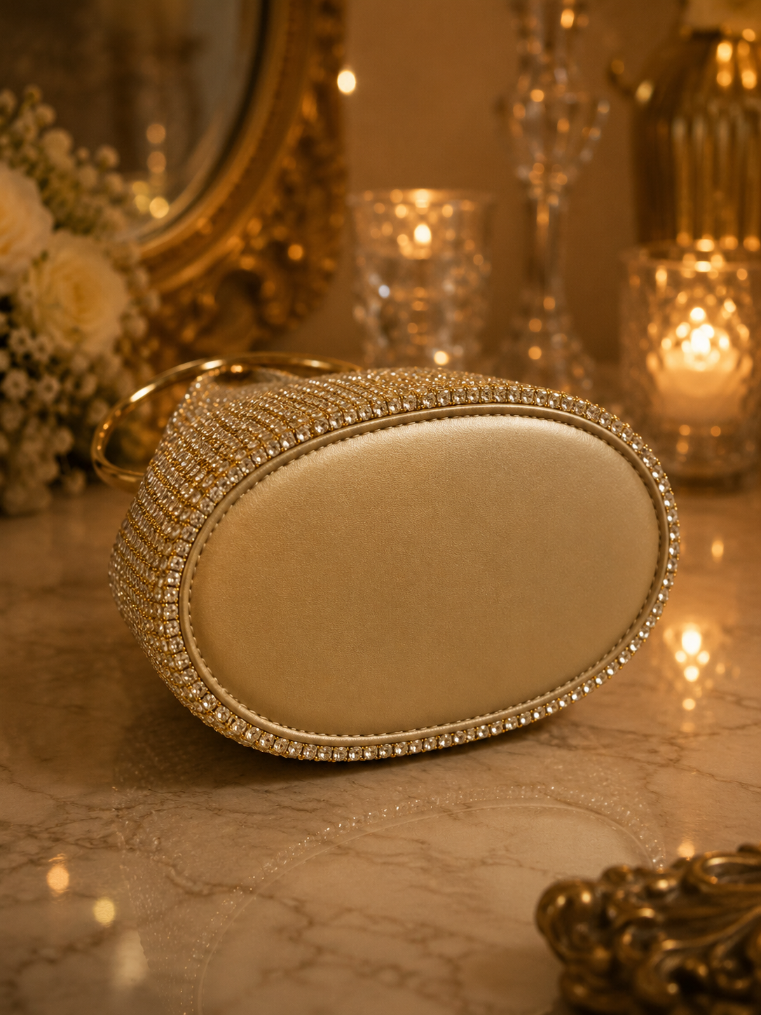 Luxury Gold Crystal Potli Clutch with Chain | Velour Vault