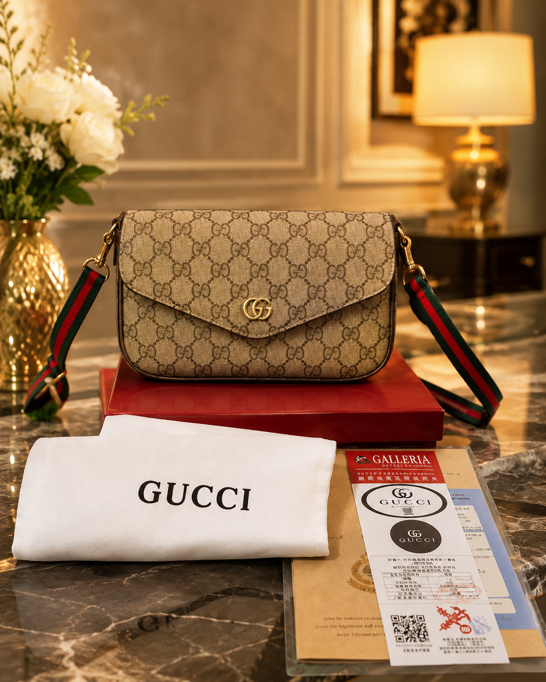 Luxury G---i Monogram Crossbody Bag for Women – Wide Strap Designer Style Handbag