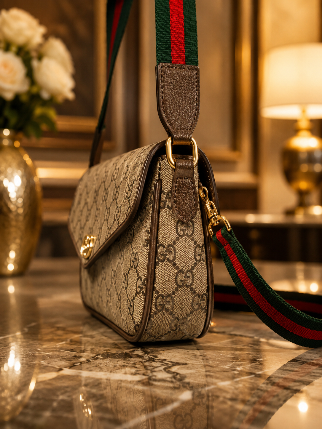 Luxury G---i Monogram Crossbody Bag for Women – Wide Strap Designer Style Handbag