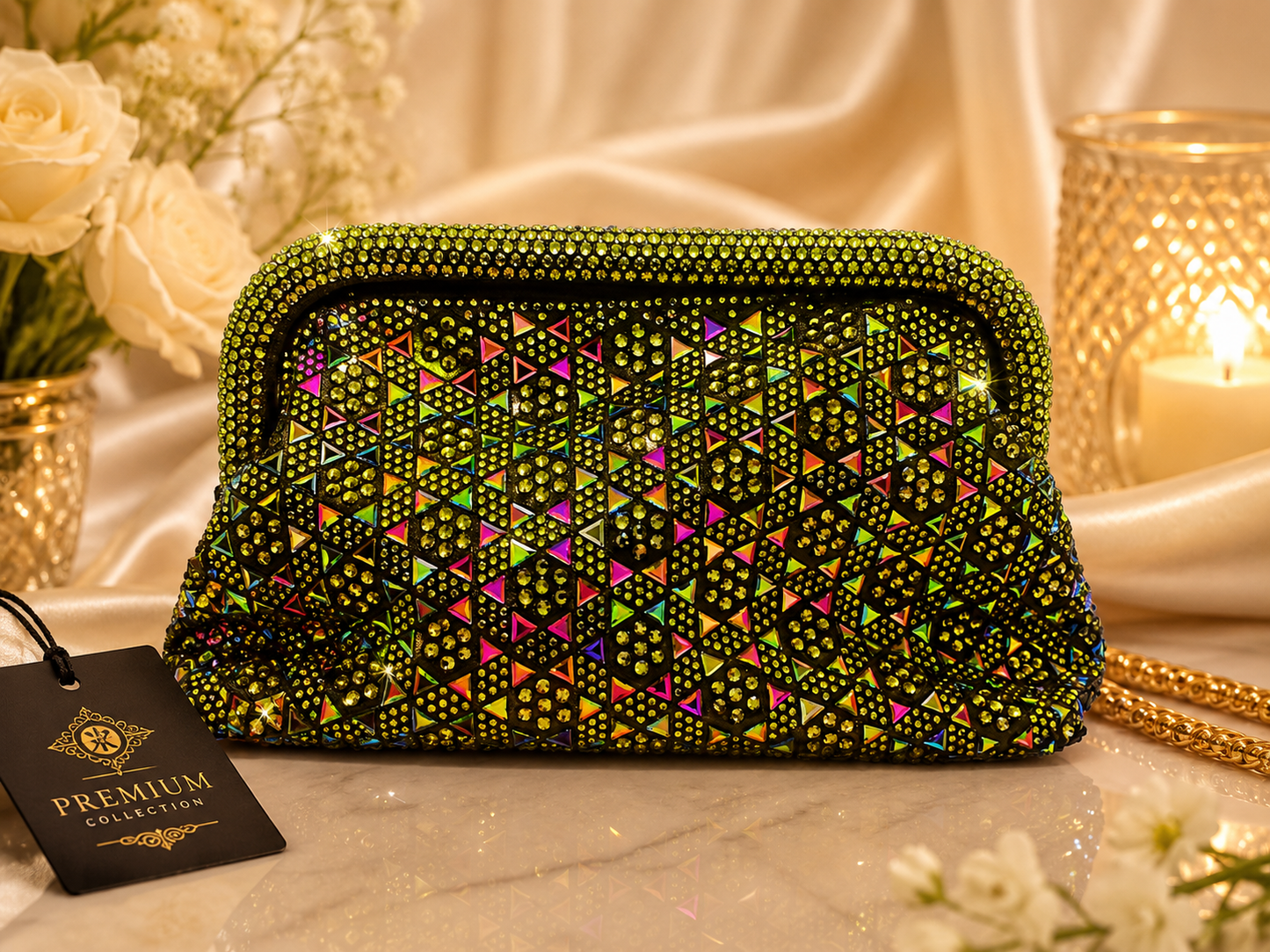 Luxury Crystal Wedding Clutch with Chain | Velour Vault Pakistan