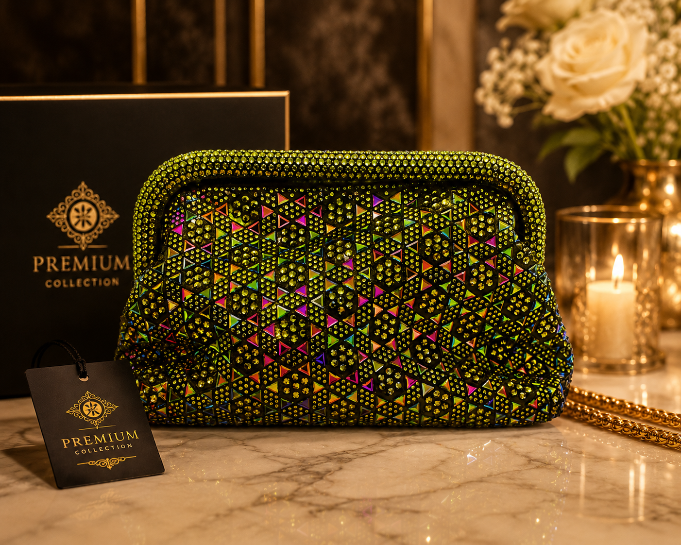 Luxury Crystal Wedding Clutch with Chain | Velour Vault Pakistan