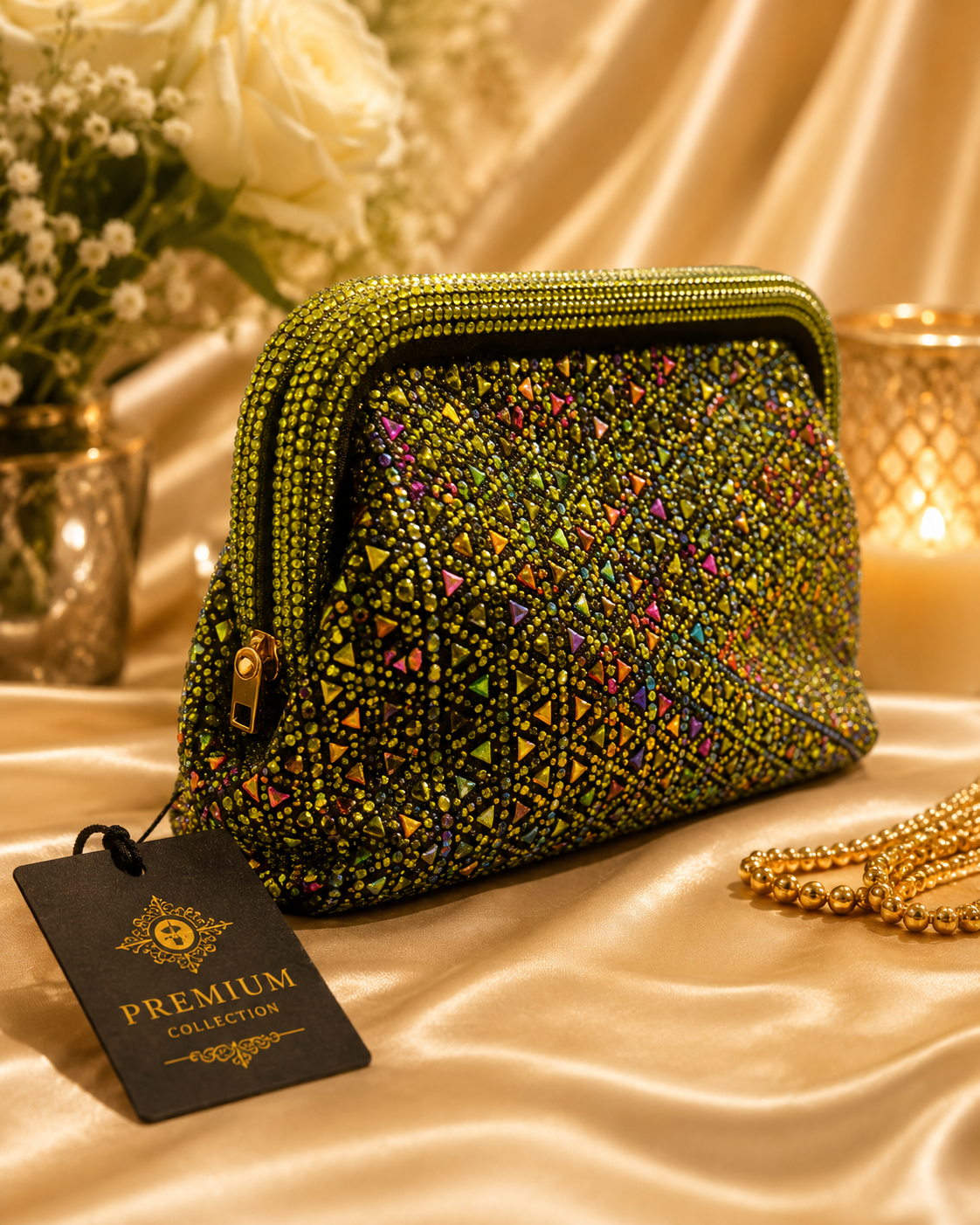 Luxury Crystal Wedding Clutch with Chain | Velour Vault Pakistan