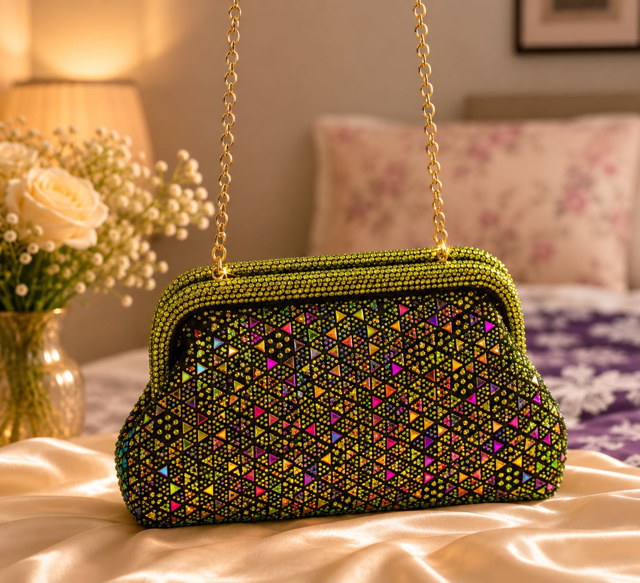Luxury Crystal Wedding Clutch with Chain | Velour Vault Pakistan