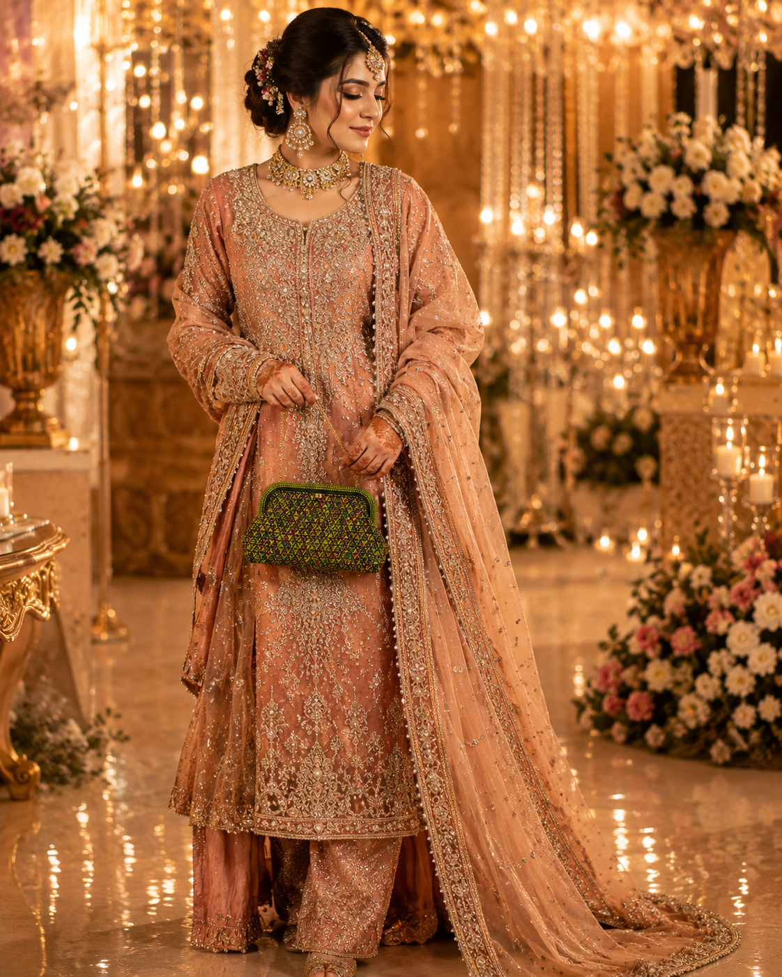 Luxury Crystal Wedding Clutch with Chain | Velour Vault Pakistan