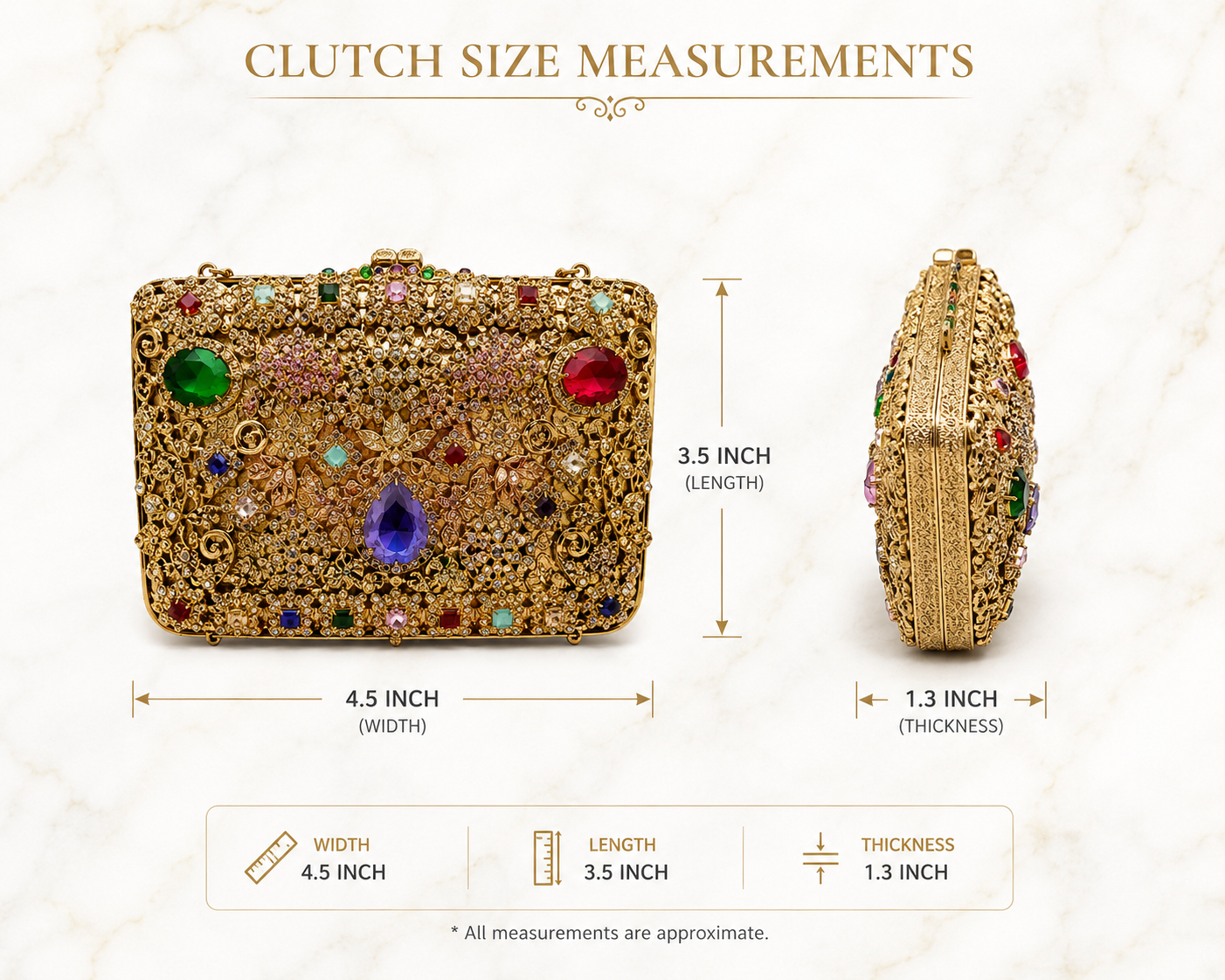 Luxury Royal Jewel Mini Metal Clutch with Chain | Wedding Clutch Pakistan