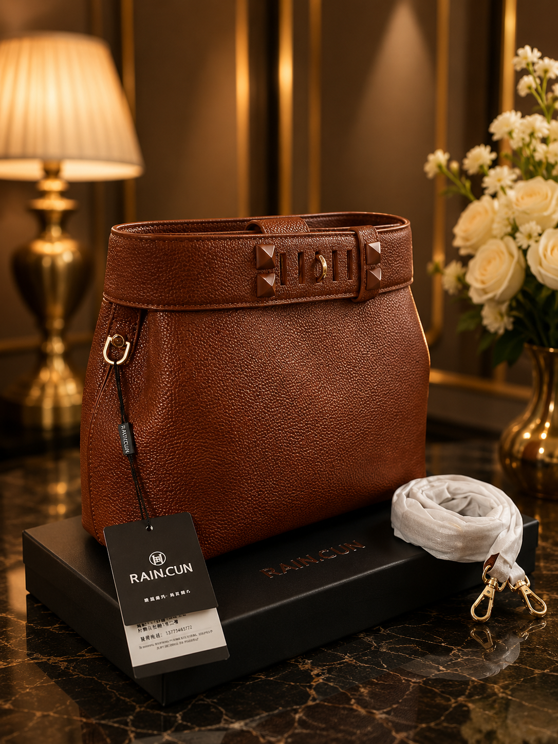 Velour Vault Premium Brown Top Handle Bag