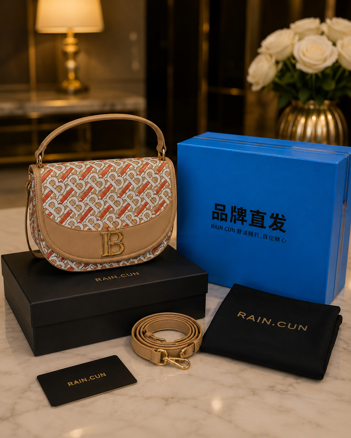 RAIN.CUN Luxury Monogram Saddle Bag | Premium Women's Handbag Pakistan