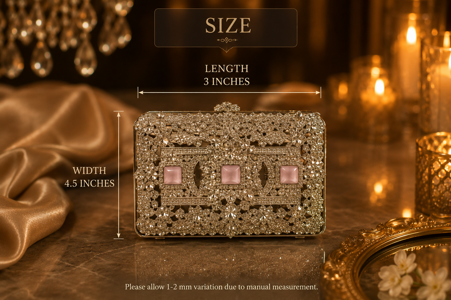 Luxury Blush Pink Crystal Mini Metal Clutch with Chain | Velour Vault Pakistan