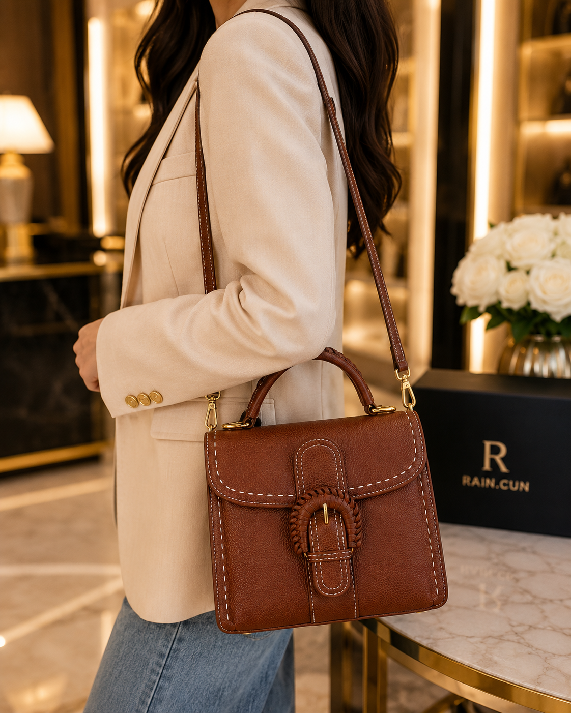 Luxury Brown Top Handle Handbag – Premium Women's Crossbody Bag
