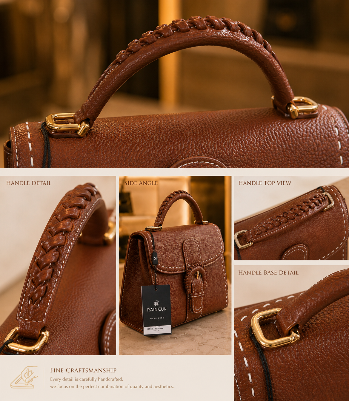 Luxury Brown Top Handle Handbag – Premium Women's Crossbody Bag