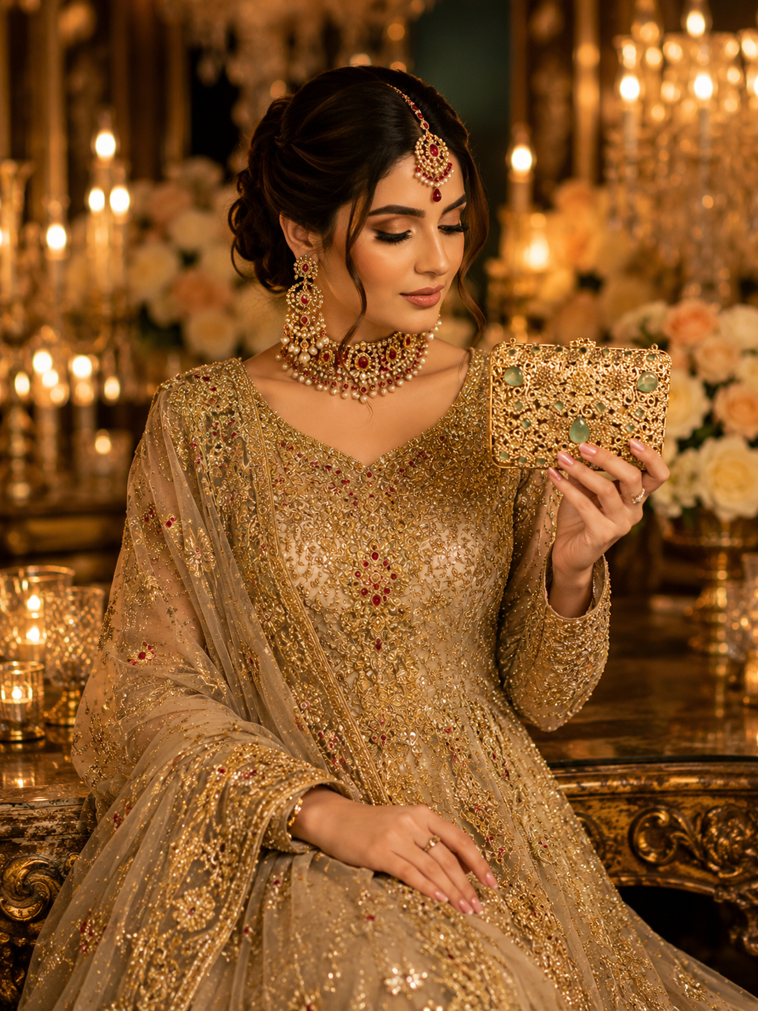 Luxury Mint Green Mini Metal Wedding Clutch with Chain | Velour Vault Pakistan