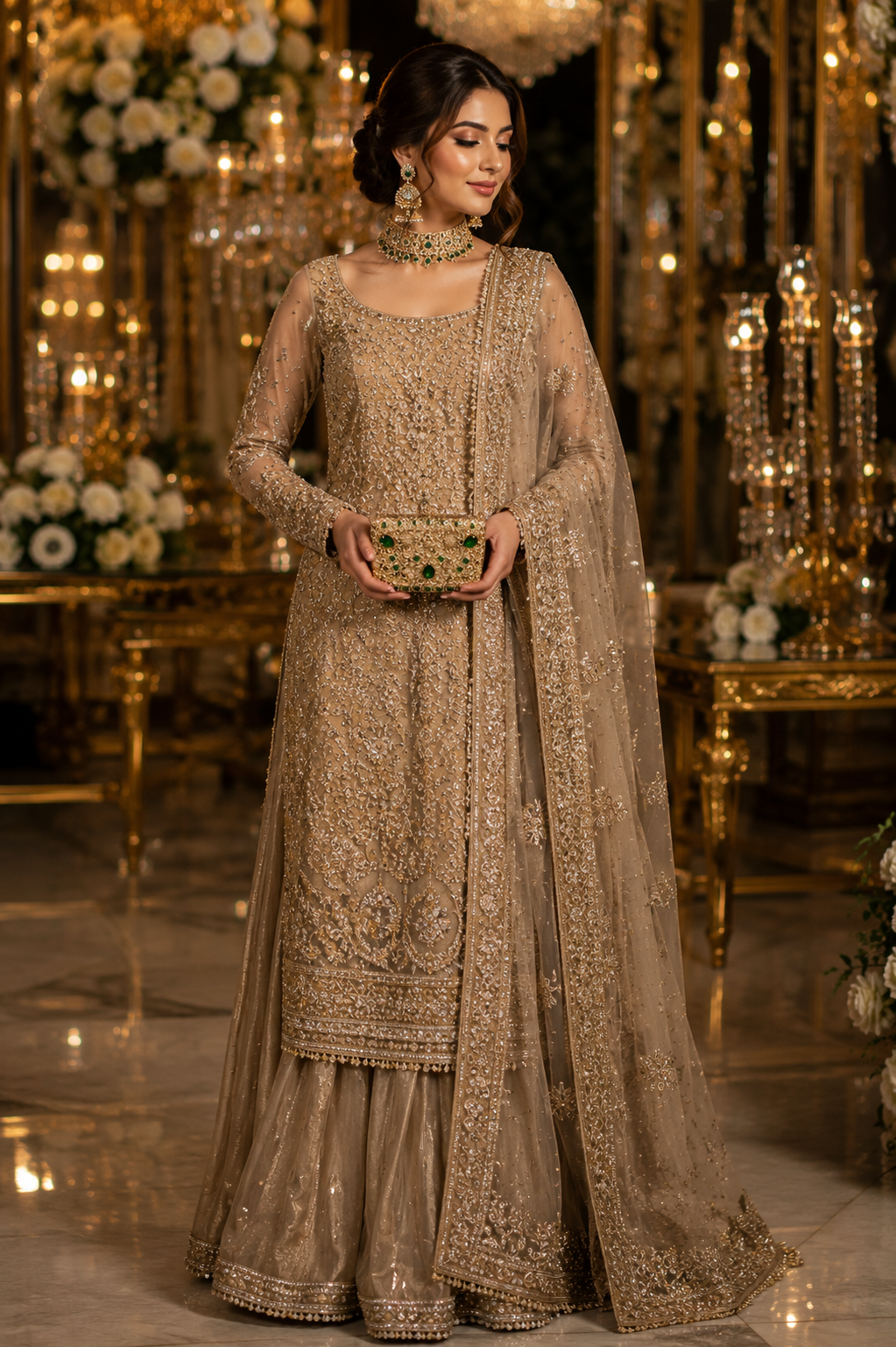 Luxury Emerald Mini Metal Wedding Clutch with Chain | Velour Vault Pakistan