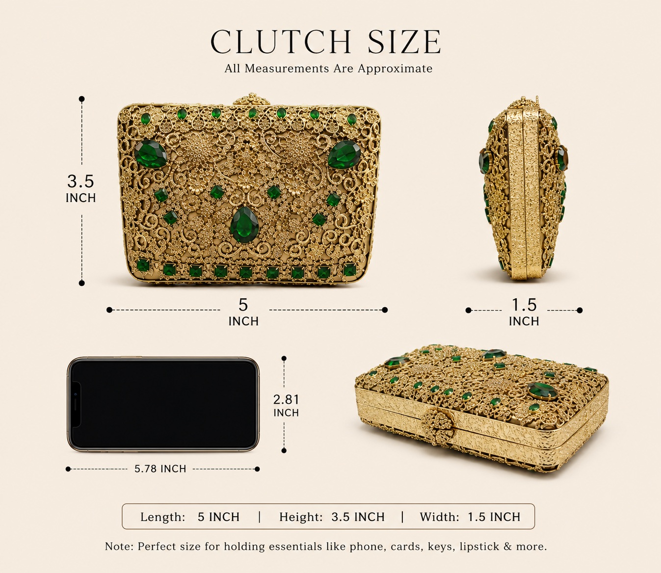 Luxury Emerald Mini Metal Wedding Clutch with Chain | Velour Vault Pakistan