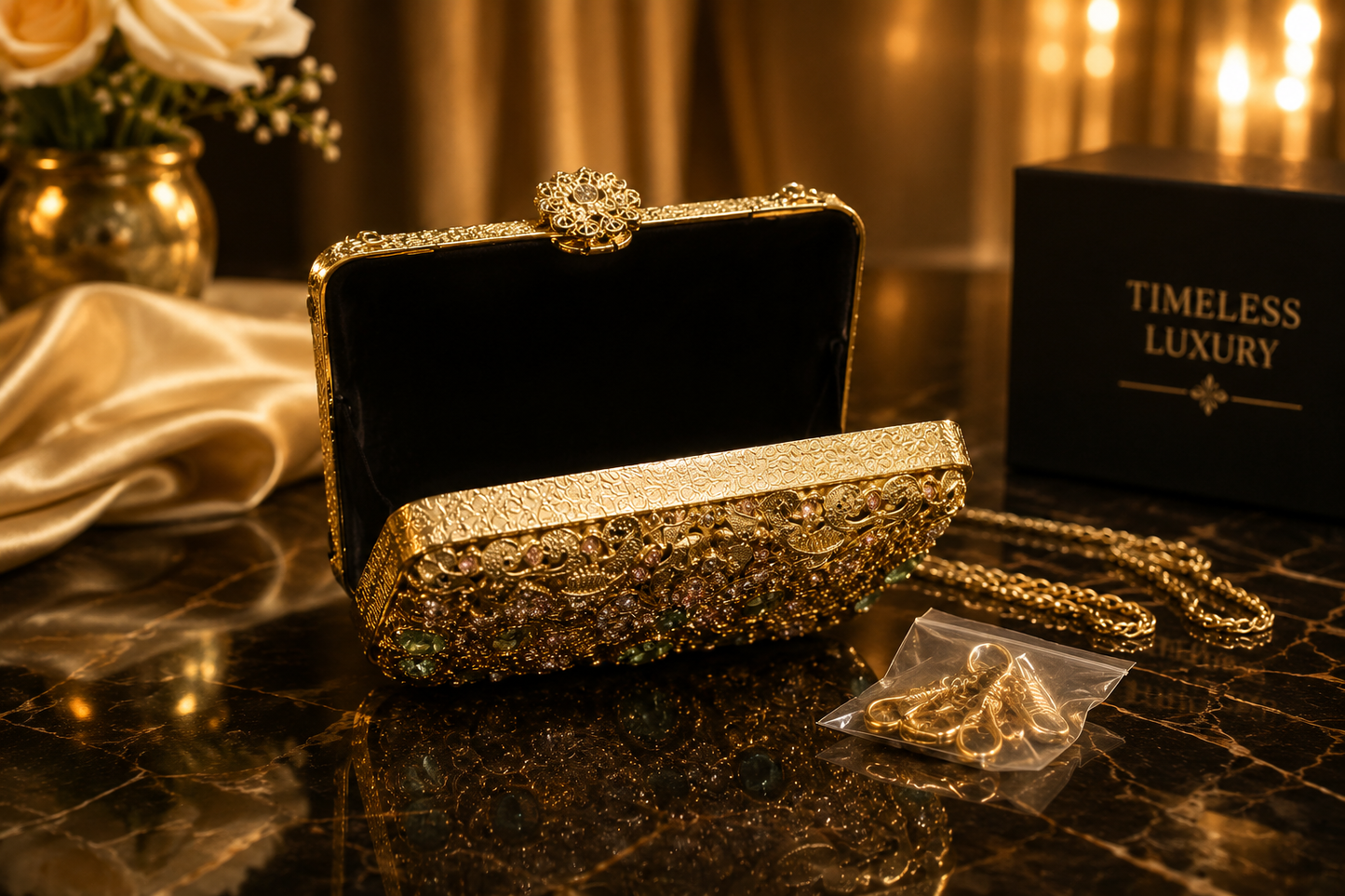 Luxury Mint Green Mini Metal Wedding Clutch with Chain | Velour Vault Pakistan