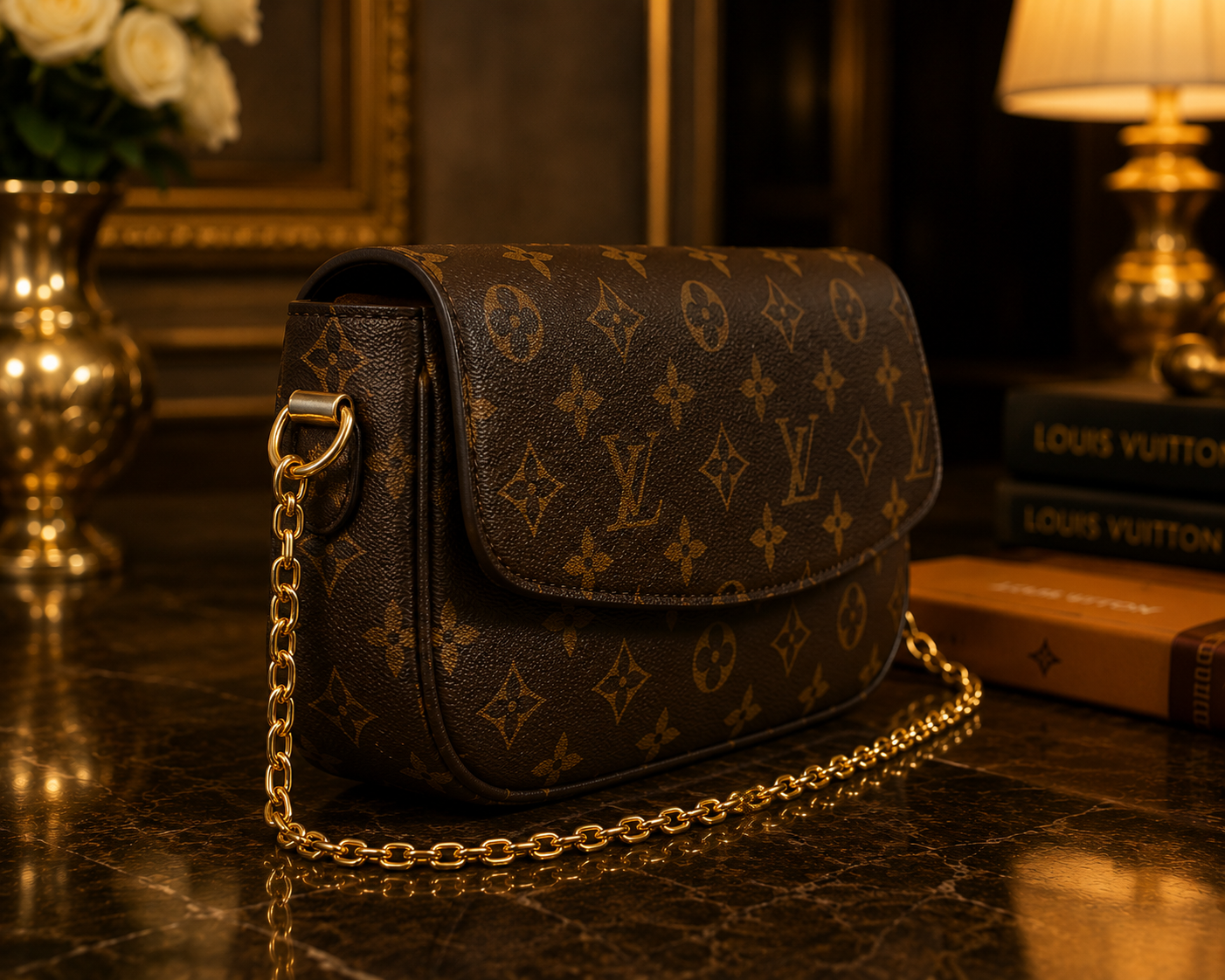 Luxury Monogram Chain Crossbody Bag – Premium Designer Style Shoulder Bag for Women